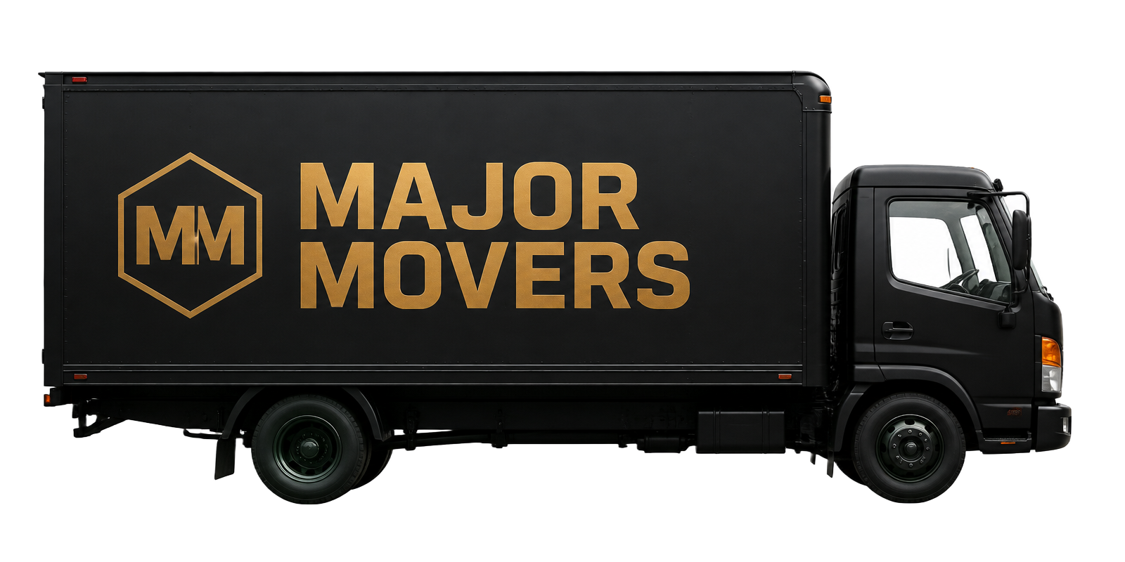 Major Movers branded truck pulling up to a Philadelphia rowhouse